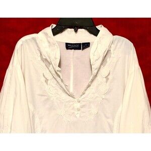 Mileage White Dress Shirt Floral Embroidered Neck 2X Women’s 3 Quarter Sleeve